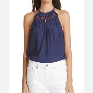 Ramy Brook NWT Katie chain link halter top spring navy